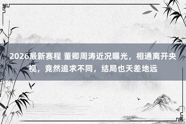 2026最新赛程 董卿周涛近况曝光，相通离开央视，竟然追求不同，结局也天差地远
