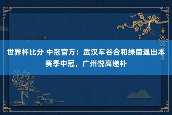 世界杯比分 中冠官方：武汉车谷合和绿茵退出本赛季中冠，广州悦高递补