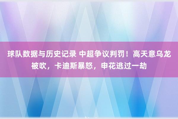 球队数据与历史记录 中超争议判罚!高天意乌龙被吹,卡迪斯暴怒,申花逃过一劫