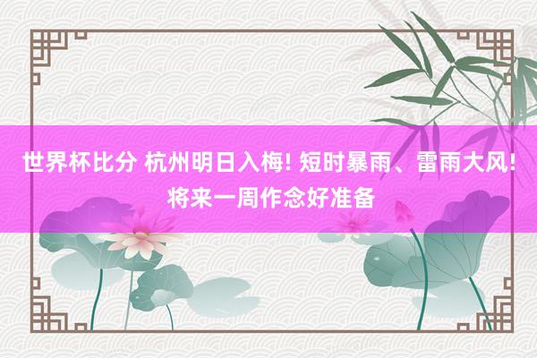 世界杯比分 杭州明日入梅! 短时暴雨、雷雨大风! 将来一周作念好准备
