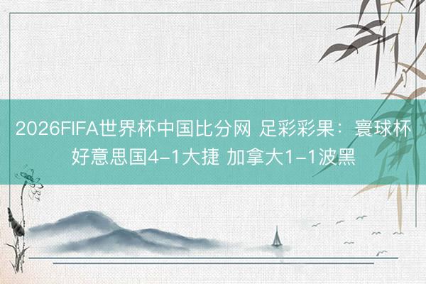 2026FIFA世界杯中国比分网 足彩彩果：寰球杯好意思国4-1大捷 加拿大1-1波黑